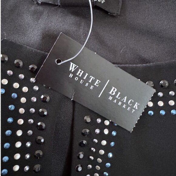 NWT White House Black Market WHBM Black Blue Rhinestone Keyhole Neck Dress XS - Picture 7 of 7